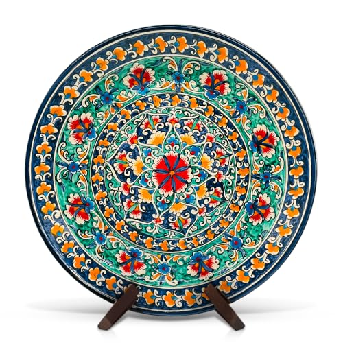 ZARENHOFF KaraKalam D10 Lagan Ljagan Teller Rishtan Rischtan Handarbeit Keramik Ляган Plate Handgemalt Keramikteller Oriental Kazan Schale (37 cm)