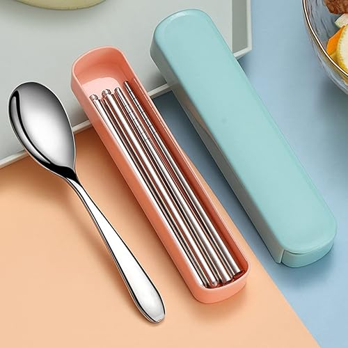 Miniatura 5 de Juego de cubiertos de acero inoxidable palillos portátiles de viaje cubiertos de metal utensilios de palillo de utensilios de camping utensilios de
