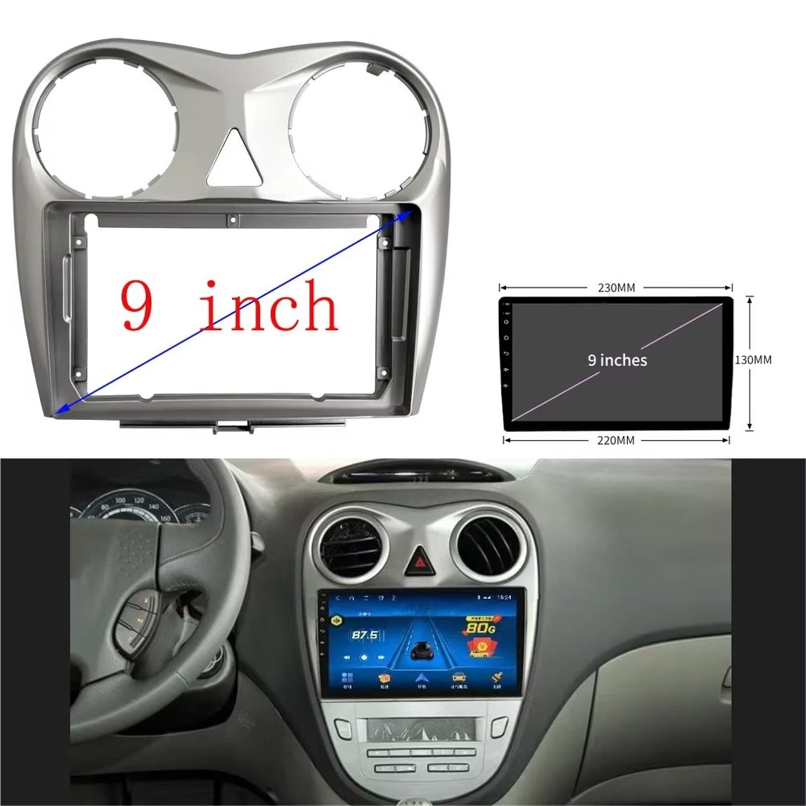 Panel Embellecedor Radio Marco 9 Pulgadas Kits Molduras Tablero Audio Panel Facia Reproductor Radio Pantalla 2 DIN para JAC para Heyue RS 2010-2012 Marco Radio para Coche