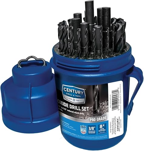 Century Drill & Tool 24538 Juego de brocas de óxido negro con vástago reducido de grado profesional, 29 piezas, fabricado en los Estados Unidos