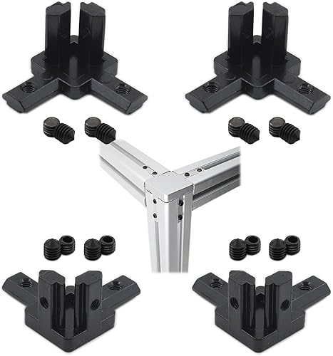 Miniatura 1 de 4 conectores de perfil de aluminio negro, soporte de esquina de extremo de 3 vías, conector sólido con tornillo M4 para ranura estándar en T de