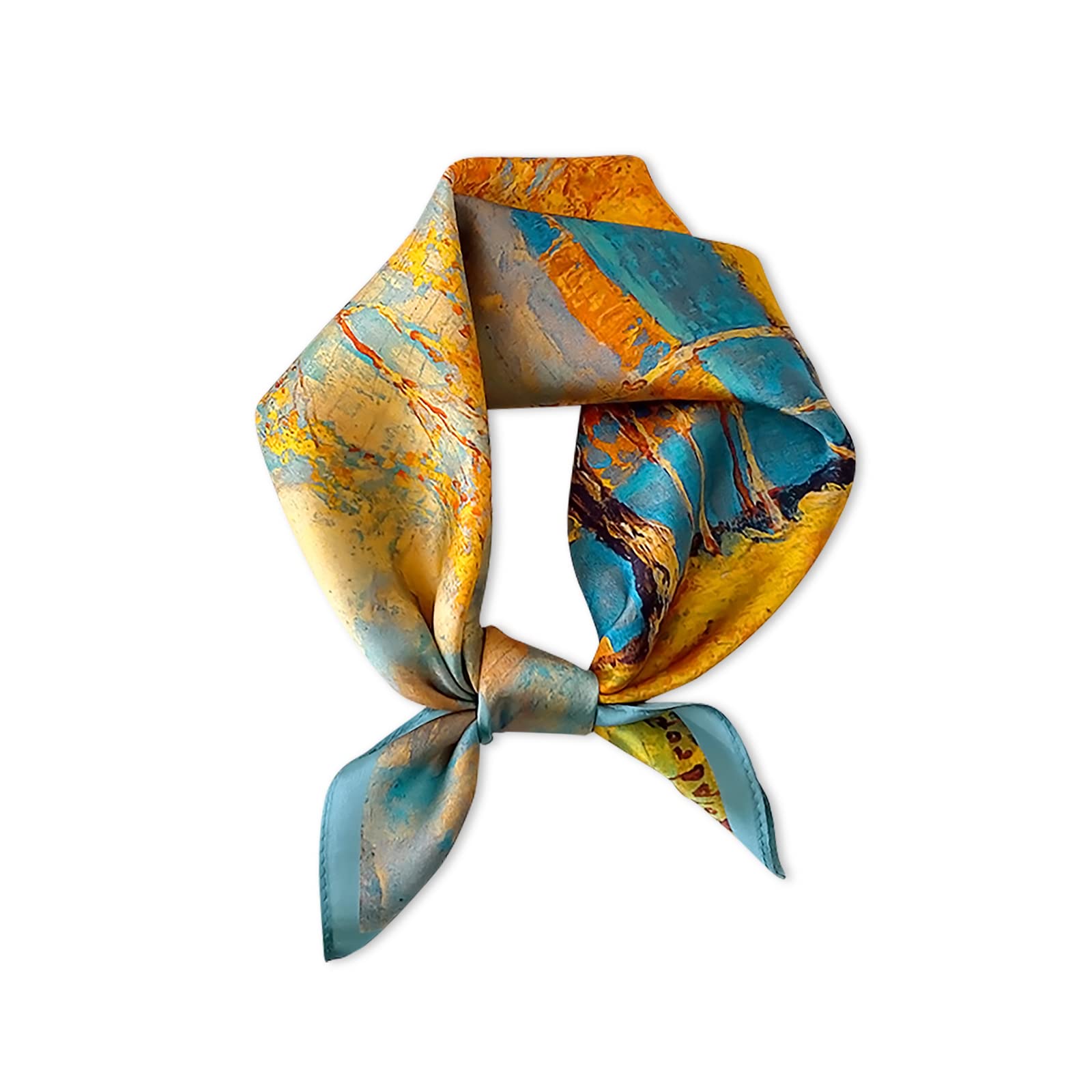 Lumisyne Women's Yellow Oil Painting Silk Scarf Square Scarves Abstract Art Painting Animal Printed Lightweight Soft Bandanas Neckerchief Decoration Headwear Hairband