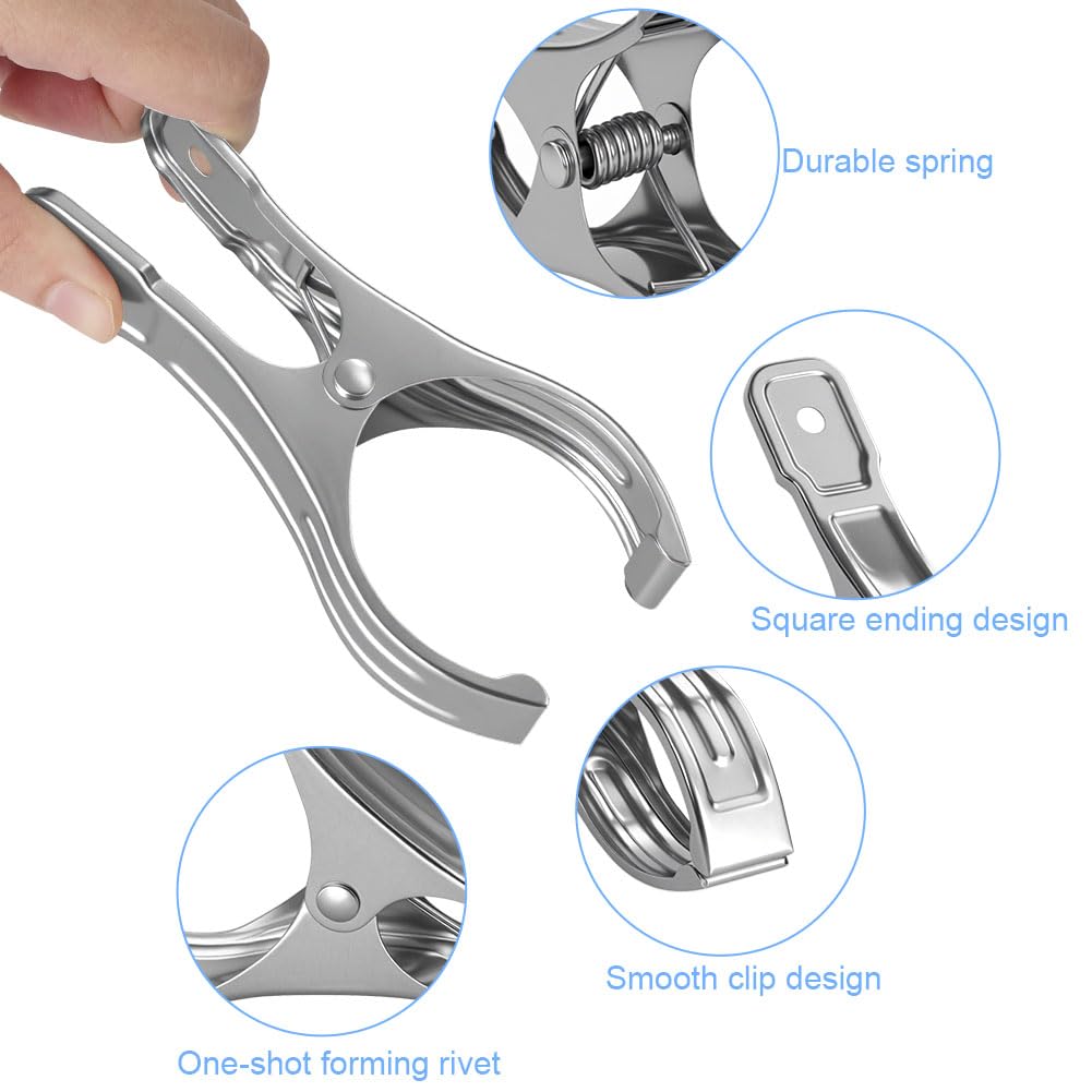 Vicloon 12 Pezzi Mollette Grandi, 12cm Acciaio Inox, Mollette Grandi per Teli, per Telo da Spiaggia, Lavanderia Pioli Telo Clip, per Vestiti, Coperte, Lenzuola, Argento