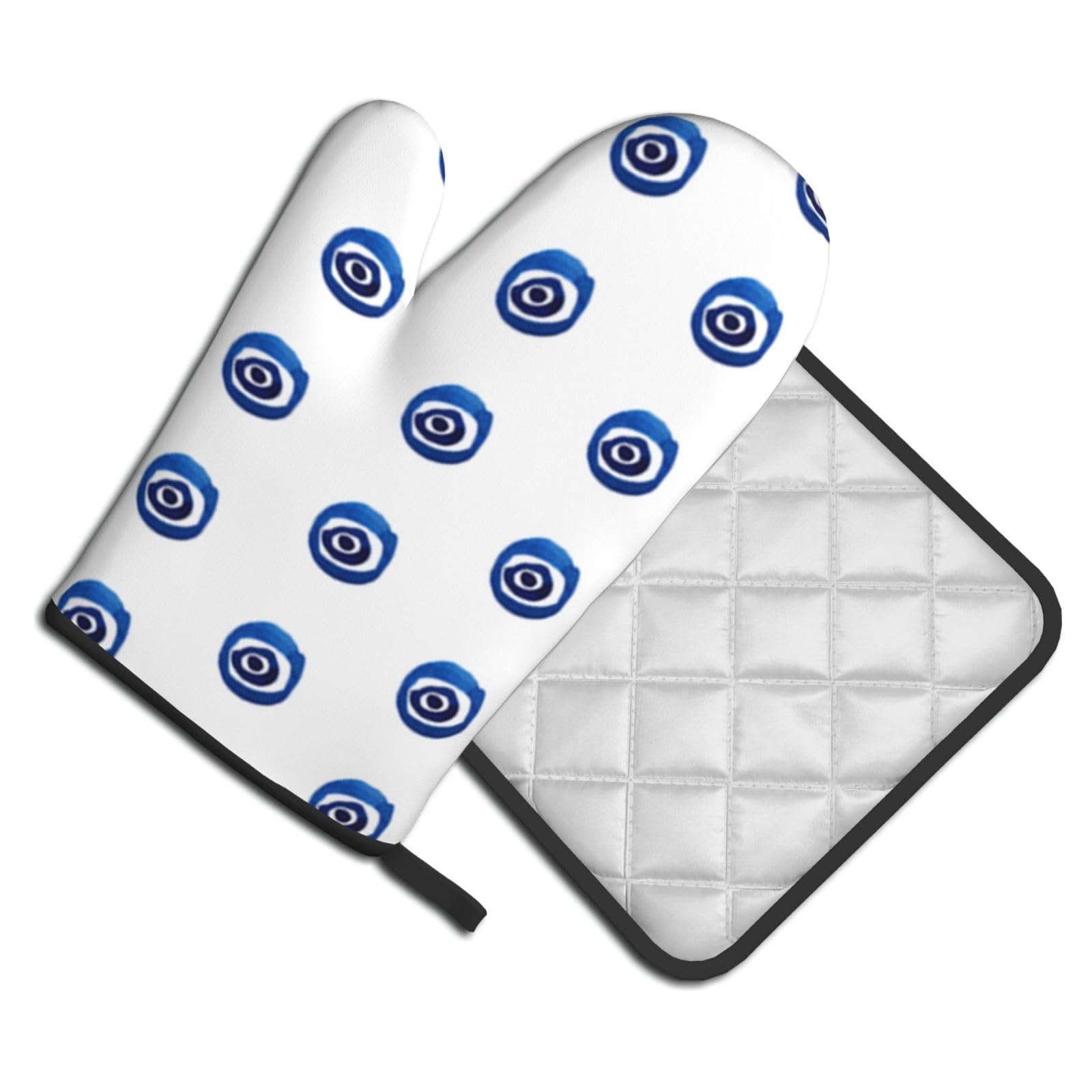 Oven Mitts and Pot Holders Set of 2 Pcs, Evil eyes Printed Heat Resistant Kitchen Gloves Potholders for Cooking Baking Grilling