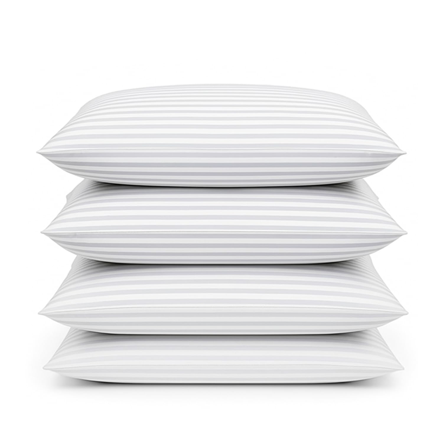 Comfy Nights White Pillow 4 Pack Hotel Quality Stripe Bed Pillows Hypoallergenic & Anti Dust Mite Resistant Firm Support Side Sleeper Bounce Back Pillow (Pack Of 4)