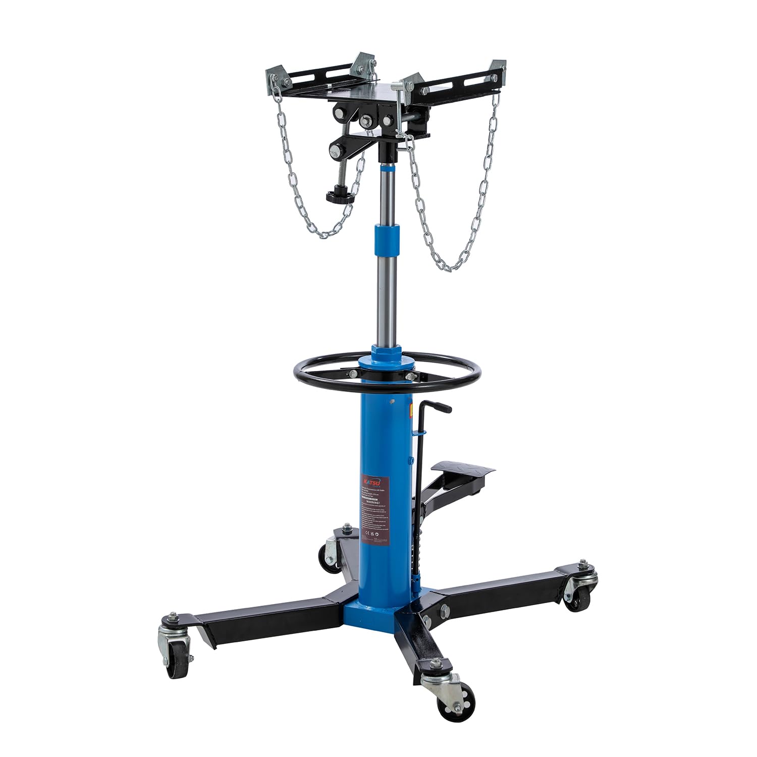 KATSU Tools Hydrauliczny podnośnik skrzyni biegów – pojemność 0,5 tony, podnośnik teleskopowy do 175 cm, kółka obrotowe, nożny i regulowane siodełko, do podnośnika samochodowego, garażu