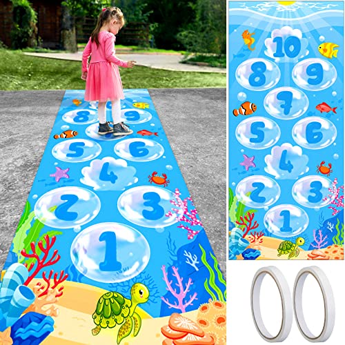2 Pack Hopscotch Polyester Rug for Kids Hopscotch Mat Aisle Runners Ocean Floor Carpet Kids Rug for Playroom Nursery Play Carpet for Children Boys Girls Under The Sea Birthday Party Supply