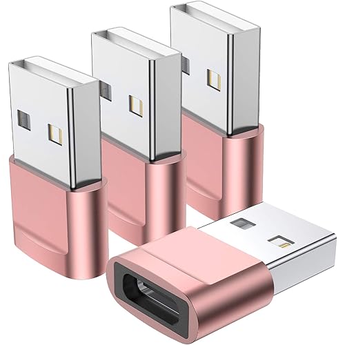USB C Female to USB Male Adapter (4-Pack),Type C to USB A Charger Cable Adapter for iPhone 11 12 13 14 15 Plus Pro Max,Samsung Galaxy Note 20 S24 S23 S22 Ultra,iPad Air 4 Mini 6 AirPods,MacBook Pro