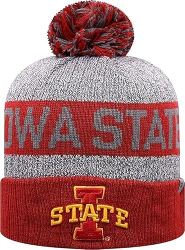 Collegiate Cuffed Knit Pom Winter Beanies (US, Alpha, One Size, Iowa State Grey)