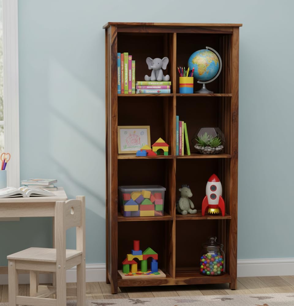ANGEL FURNITURE Solid Sheesham Wood Large Vertical Bookshelf Strip Design (Standard, Honey Finish)-image-16
