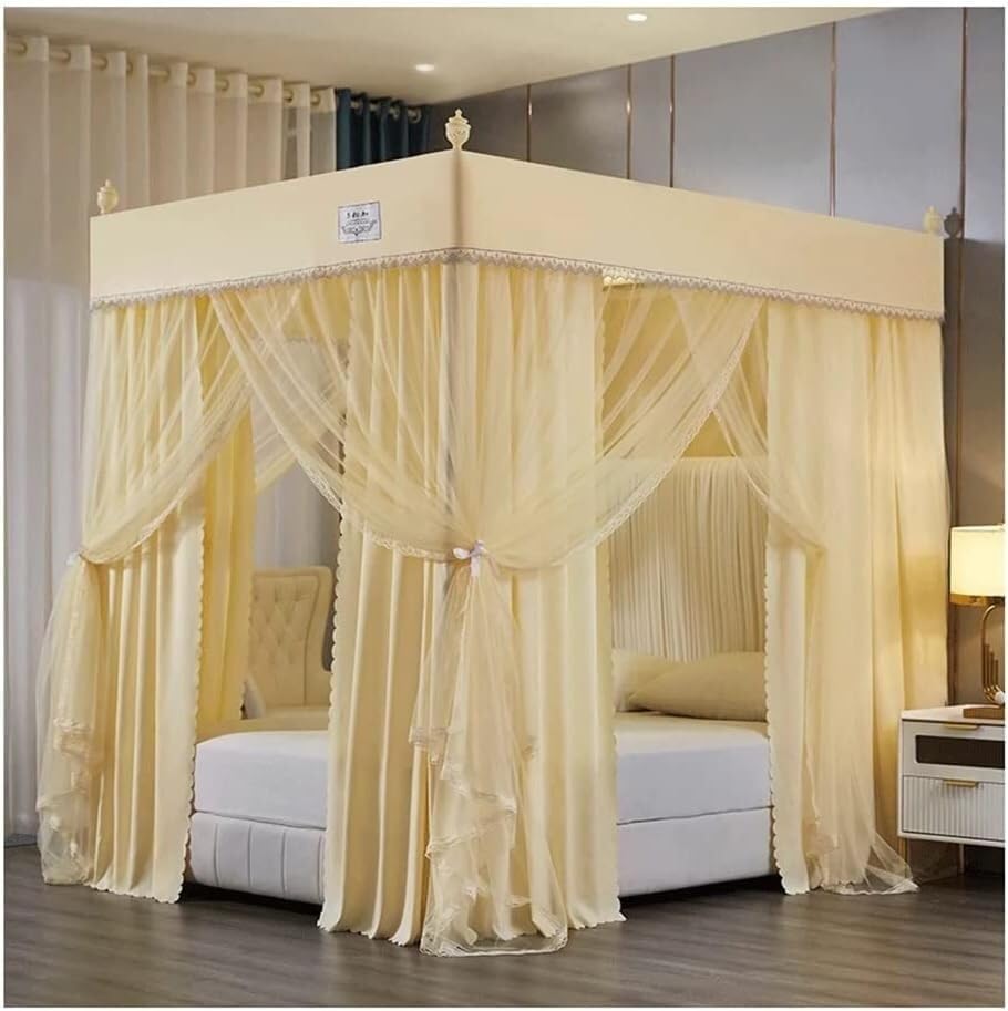 Moustiquaire à baldaquin moderne pour lit double et simple avec support métal jaune
