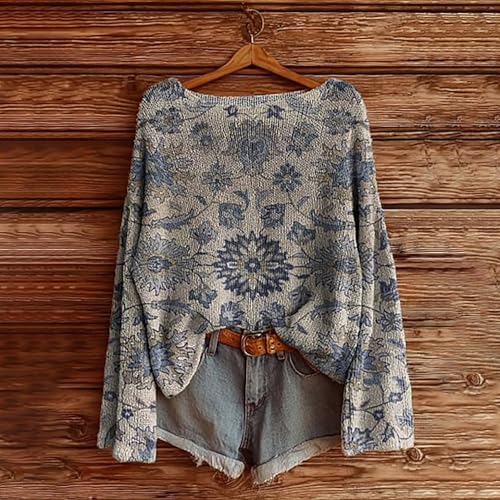 Womens Fall Sweaters Plus Size Graphic Print Boho Tops Long Sleeve Shirts Casual Fall Outfits for Women 20252