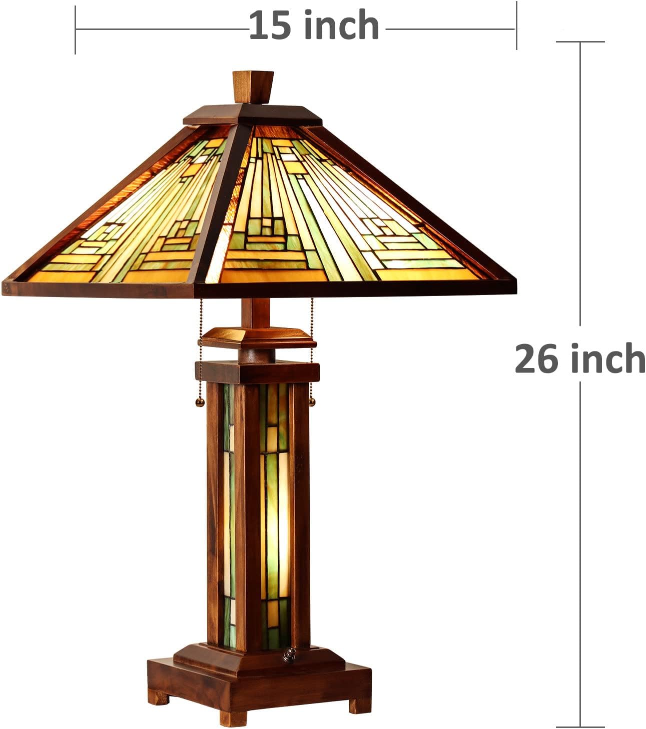Capulina Tiffany Lamp Stained Glass Table Lamp 3-Light 15X15X26 Inches Amber Brown Wooden Base Tiffany Style Desk Lamp with Night Light Decor for Living Room Bedroom Home Office