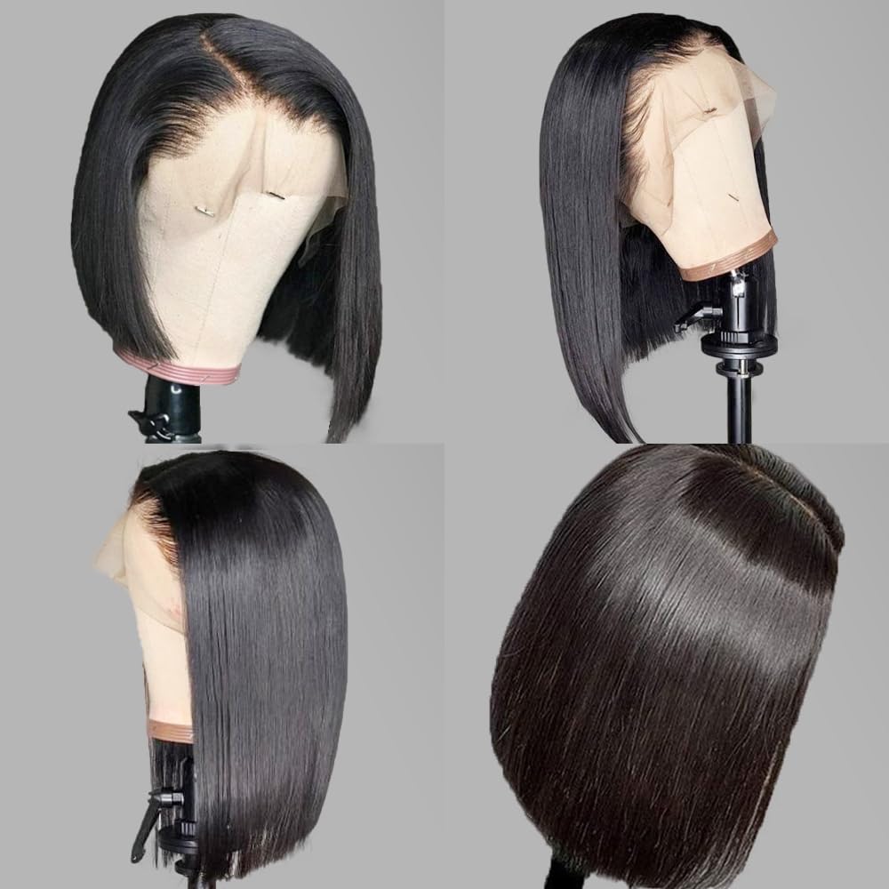 Perruque Femme Naturelle Brésilien 13x4 Lace Front Bob Cheveux Humains Lisse Bresilienne Cheveux Vierges Naturelle Courte Straight Bob Lace Wig Human Hair 10 Pouces Natural Black
