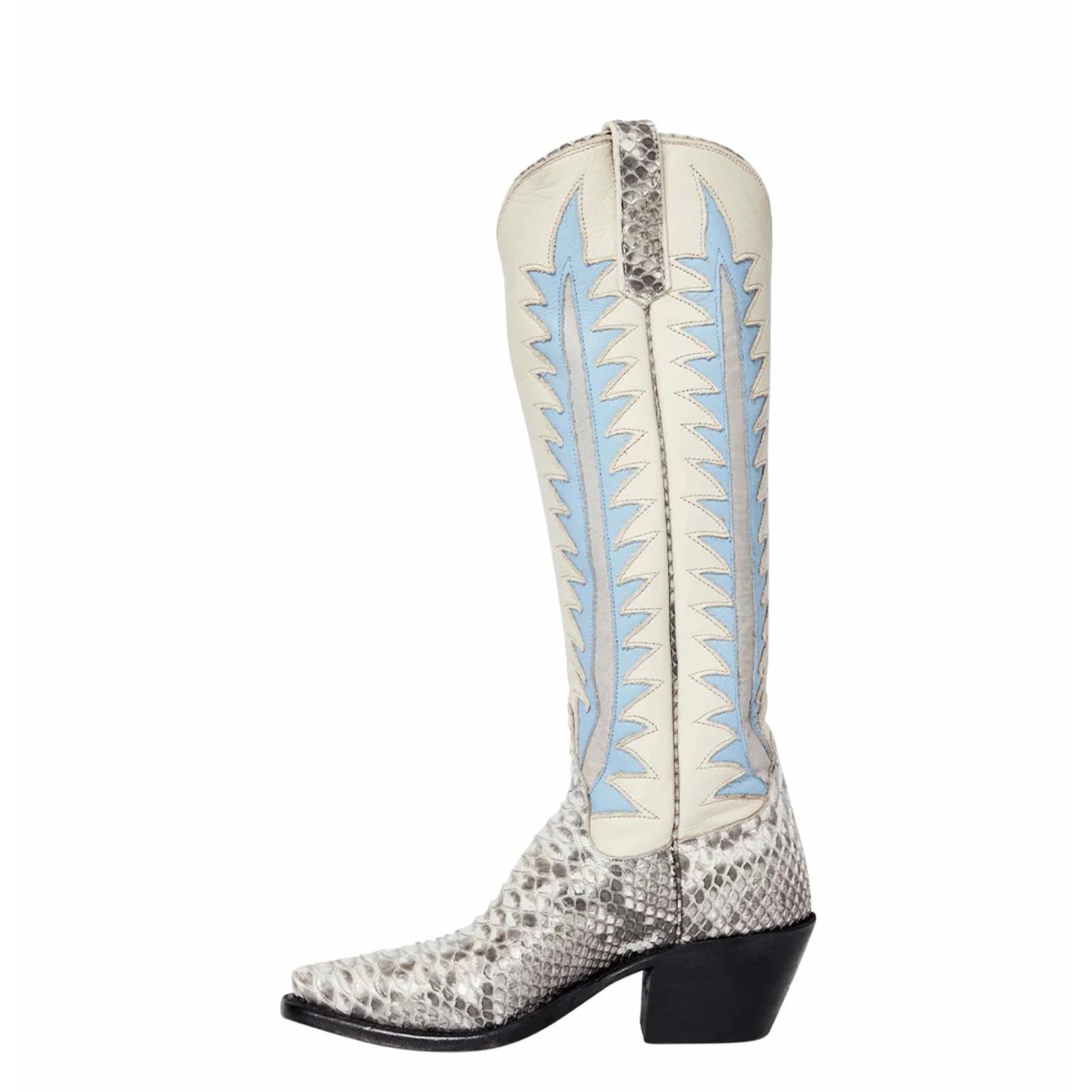 WINDBXYB Embroidered Cowboy Boots for Women Almond Round Toe Chunky Heel Cowgirl Boots Pull On Knee High Boots with Foliage Inlay Boots