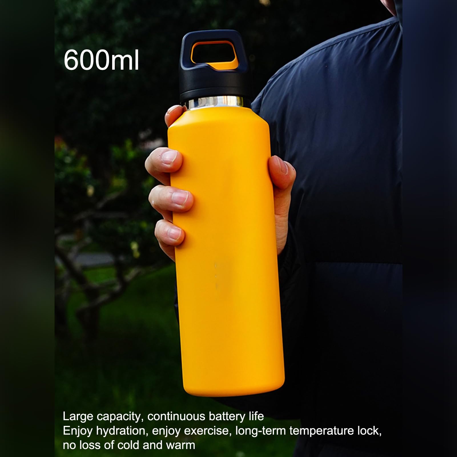 Borraccia in Metallo 600ml Acciaio Inossidabile con Apertura Facile | Borraccia Termica Isolata per Bevande per Sport Viaggio Ciclismo Escursionismo Ufficio Casa Palestra Tè Caffè Latte