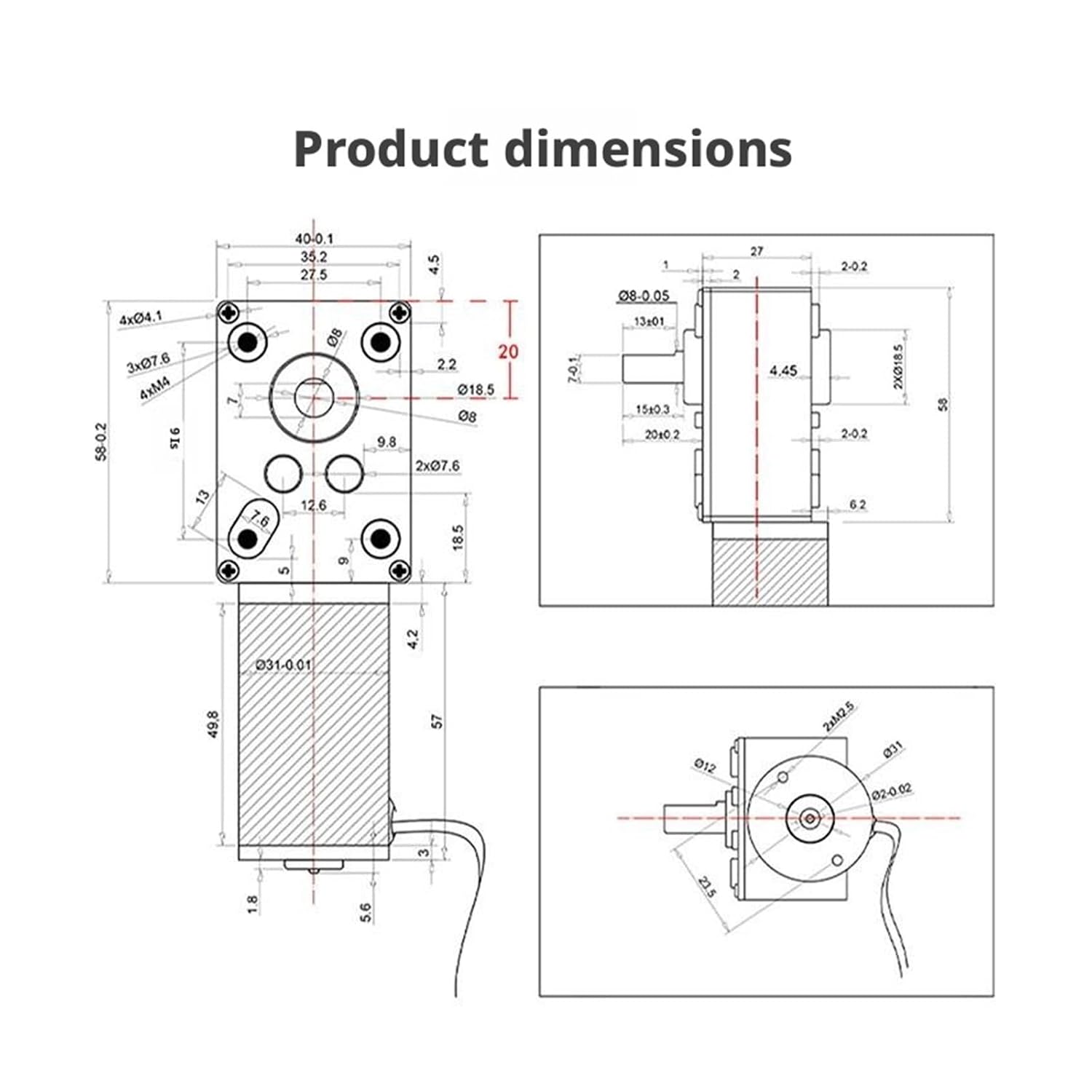 31ZY Permanent Magnet DC Turbine Worm Gear Motor, 12V/24V Super Self-Locking Forward and Reverse Switching Brushless Motor(24V-60rpm)