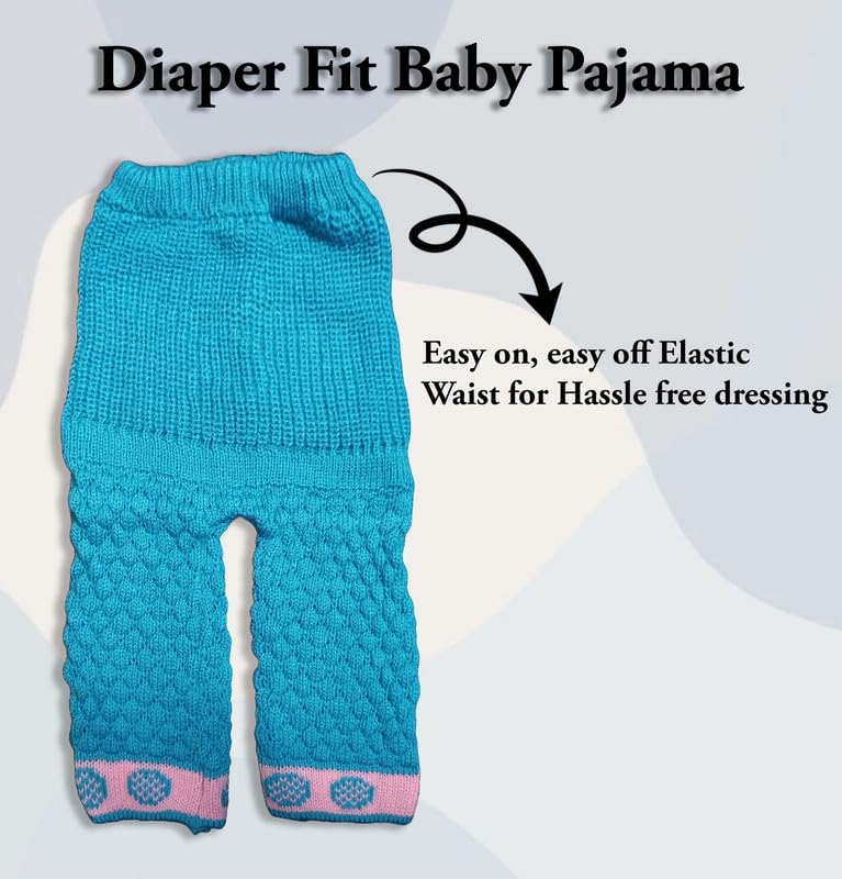 Image of Baby Unisex New Born Baby Boys Girls Soft Comfortable Trendy Woolen Round Neck Stripe Sweater Set with Payjami, Cap and Pair of Booties for Toddlers