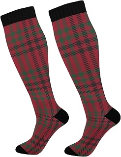 501 Compression Socks Christmas Plaid Crew Socks Soft Athletic Socks Comfortable Calf Socks For Walking Women Outdoor 40cm
