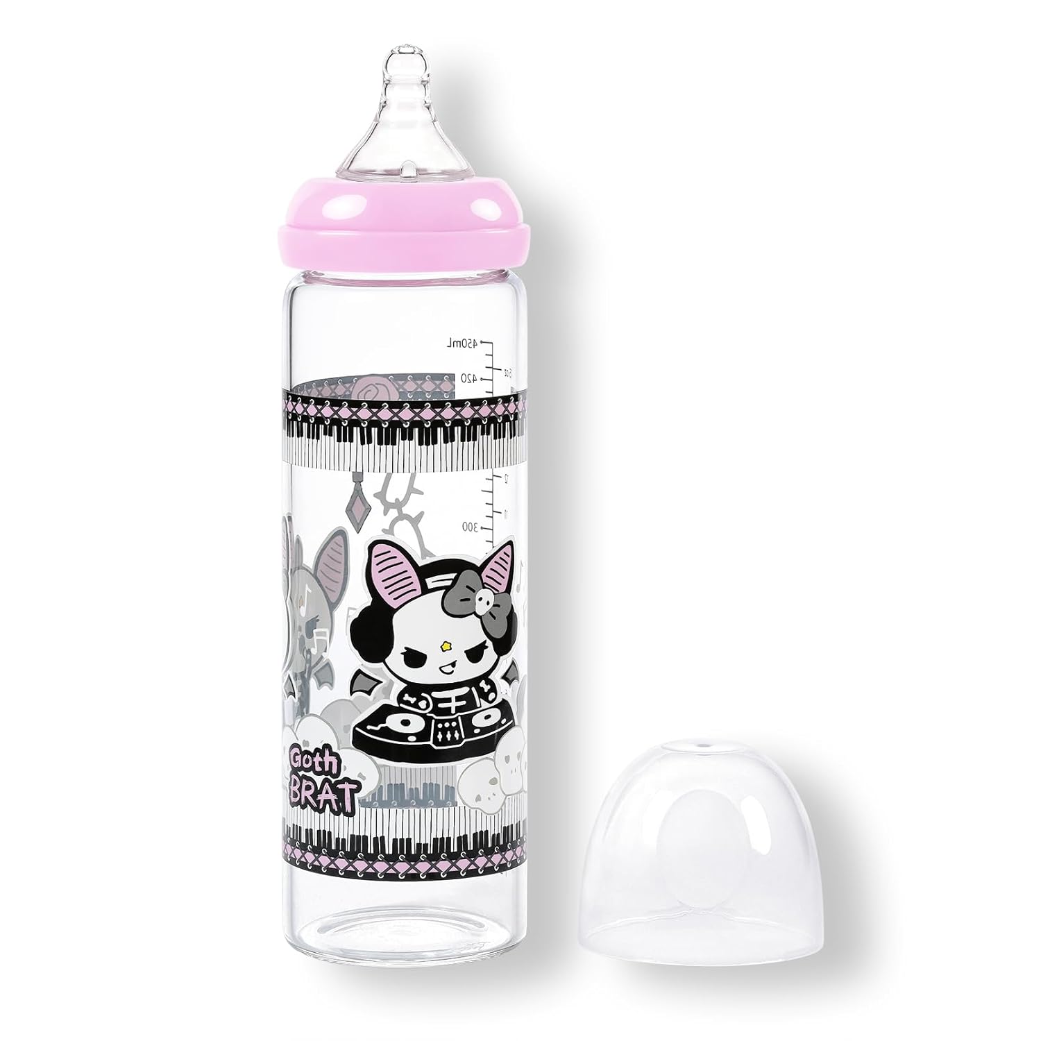 LittleForBig Adult Baby Bottle Ultra Printed Specialty Oversized Glass Feeding Bella Goth Brat Pattern