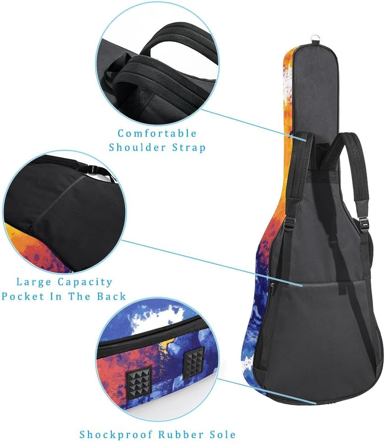 Acoustic Guitar Gig Bag 10mm Thick Padding, Soft Waterproof Guitar Case with Adjustable Backpack Straps for 40-42 Inch Guitar, Watercolor Nautical Lighthouse