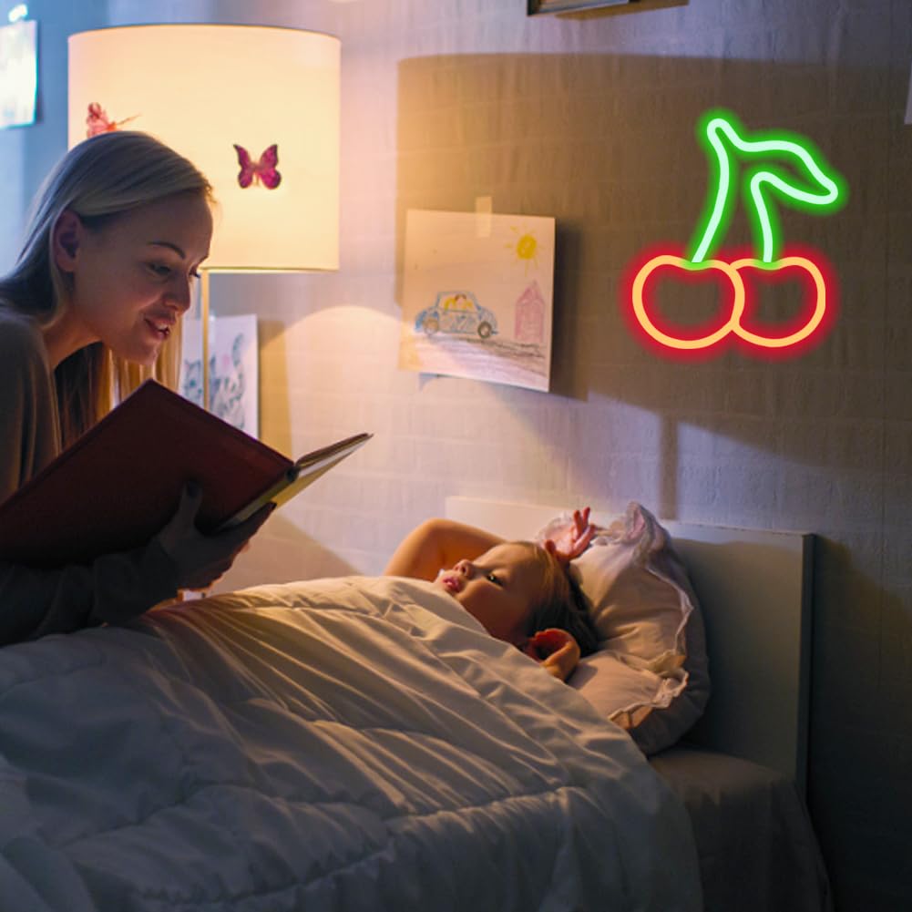 Neonowe światło wiśniowe Cherry Neon Light Sign LED neonowa tabliczka LED na lampę USB lub zasilanie bateryjne neonowe światło Sign do pokoju dziecięcego, sypialni, baru, restauracji, na Walentynki