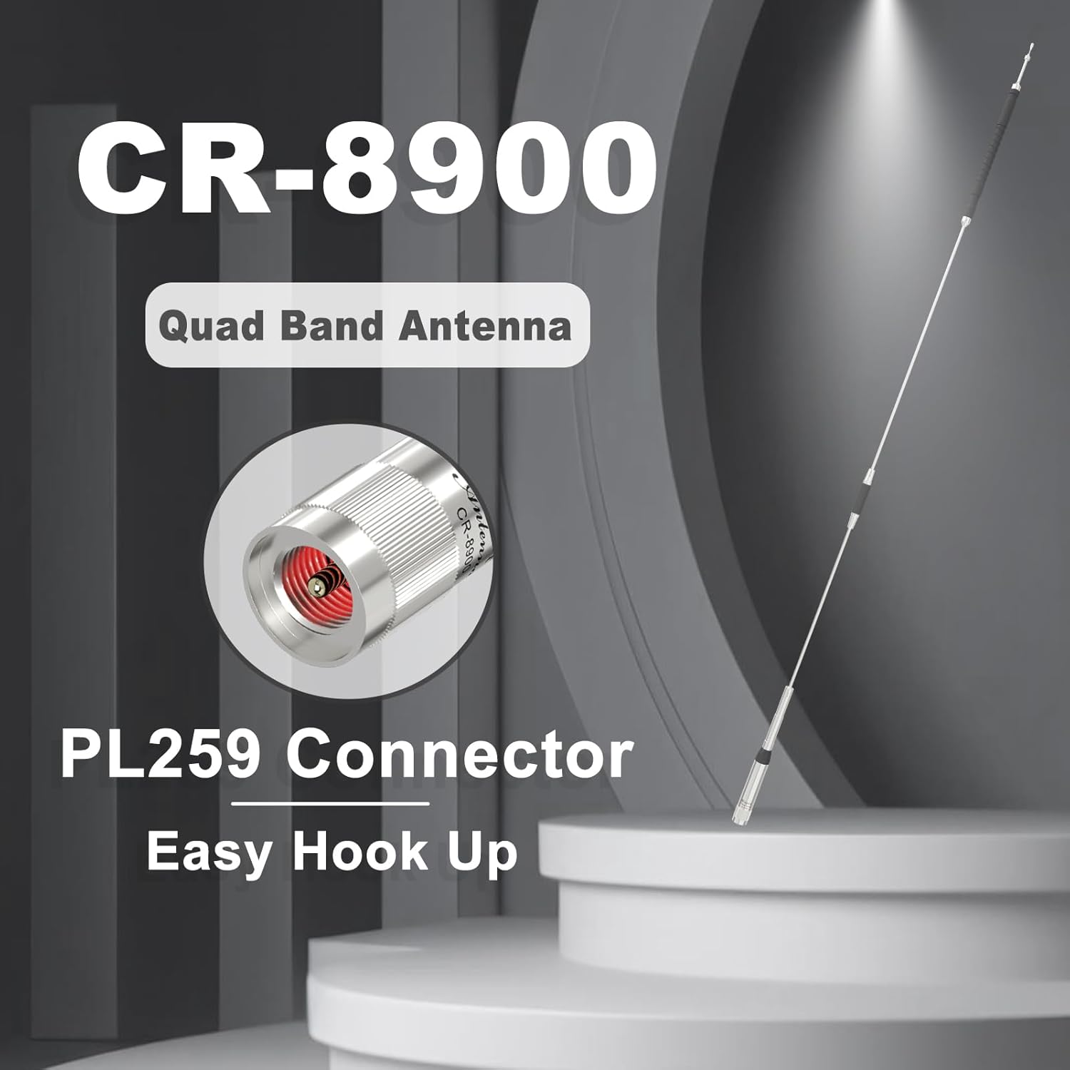 Mobile Radio Antenna TH-9800 Quad Band High Gain Antenna for Car Radio KT-8900D Antenna PL259 29/50/144/430MHz (10m/6m/2m/70cm) with 16.4ft Coaxial Cable and Bracket Clip (Silver)