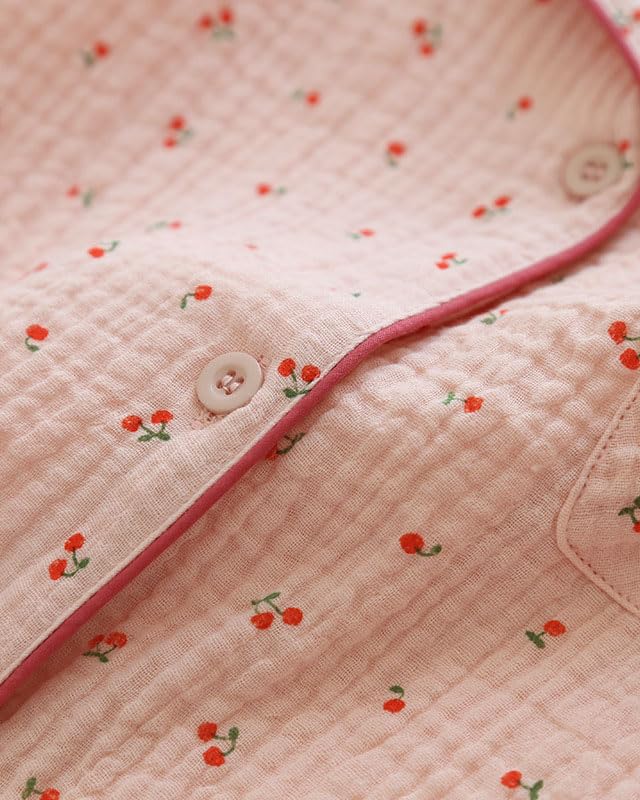 Image of codcm Womens Cotton Gauze Pajama Set Long Sleeve Button Up Shirt and Pants 2 Piece Cute Printed Pj Set