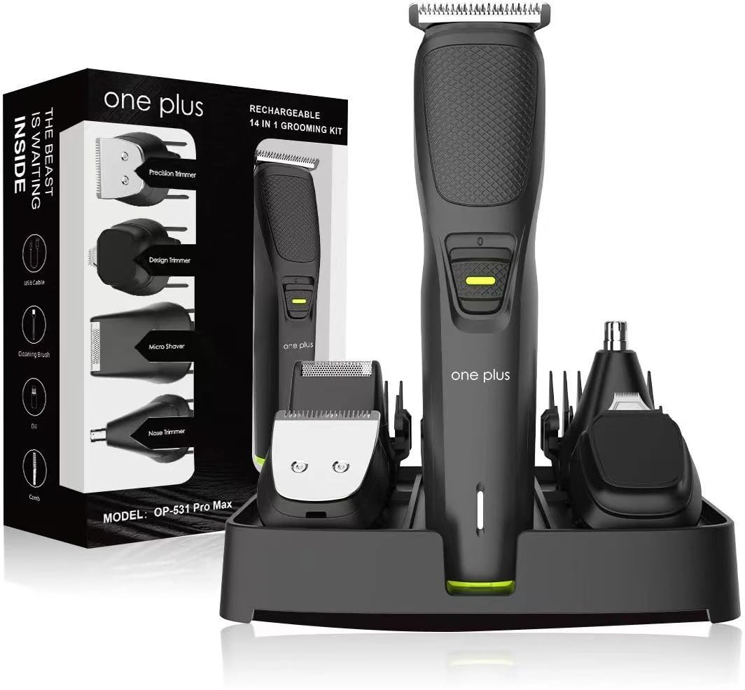 one plus OP 531 Pro Max 14 in 1 Face, Body & Private Parts,DualCut Tehnology Grooming Kit Trimmer 120 min Runtime 4 Length Settings (Black)