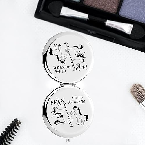 Miniatura 3 de BoomBoomGifts Regalos para pasear perros para mujeres: blanco, plateado, bolsa de maquillaje de lino impermeable con estampado animal y espejo,