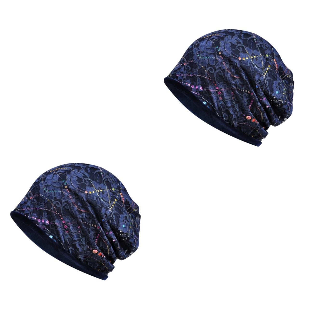 2piezas Turbante De Encaje Transpirable Para Mujer Gorro Flexibles y Práctico Para Uso Diario Sombrero De Moda Diseño Hollow Color Azul