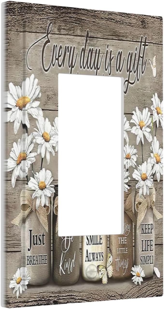 Farmhouse Rustic Daisy Vintage Flower Butterfly Bible Verse Quote Floral Art Decorative 1 Gang Single Decorator/Gfci Outlet Light Switch Cover Electrical Rocker Receptacle Wall Plate for Dimmer, USB image 2