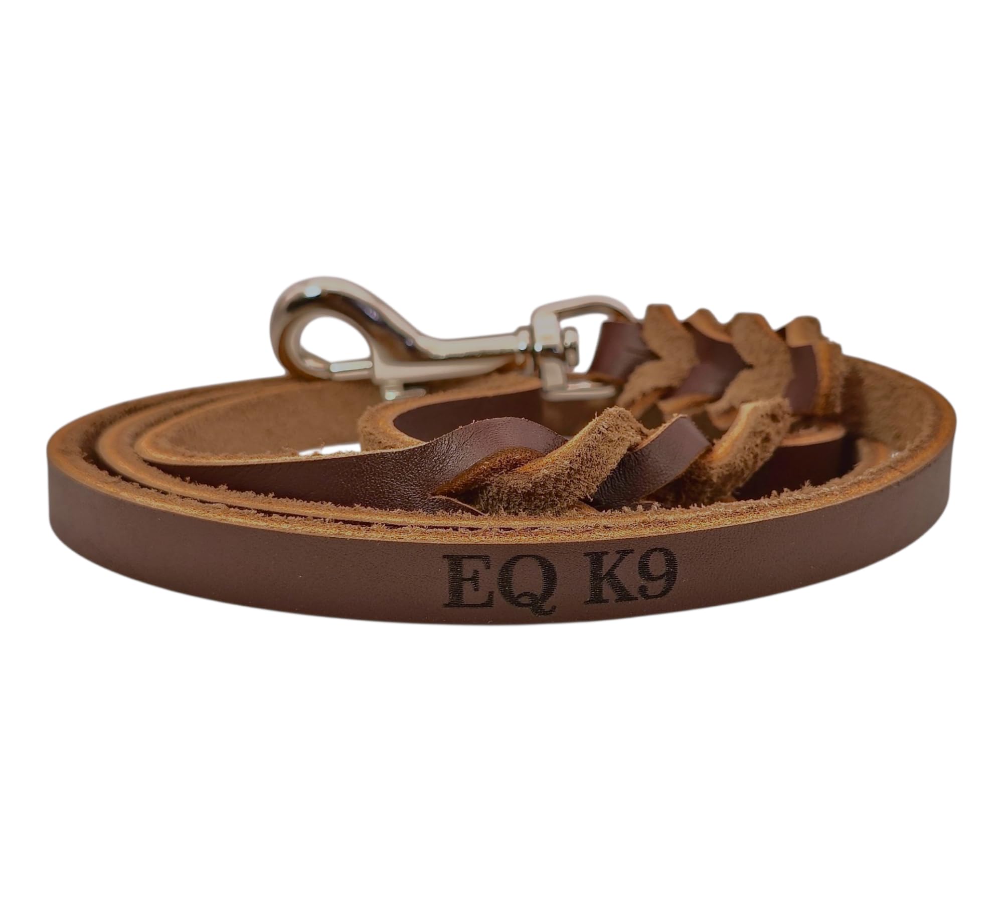 EQ K9 Braided Leather Dog Lead 1.2m, Genuine Buffalo Leather Leash with Strong Clip