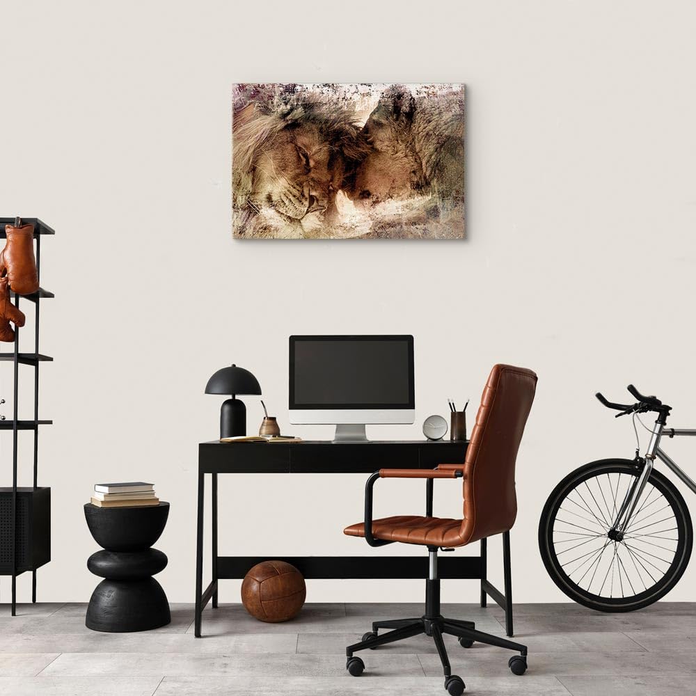 murando - Quadro Moderno Acustico per Camera da Letto, Leone, 90x60 cm | Chiodi Inclusi, 1 Pezzo, Schiuma Acustica, Pannelli Fonoassorbenti Decorativi, Produzione Europea