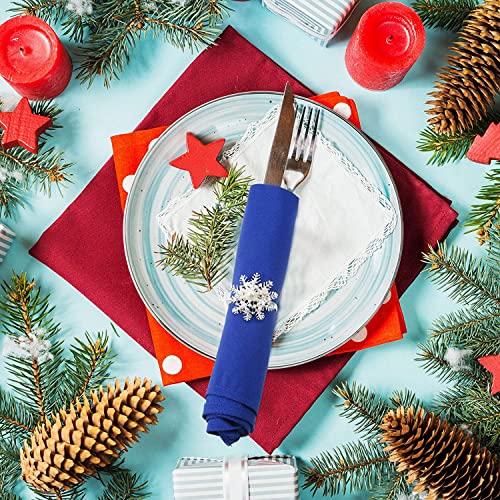 image for Patelai 24 Pieces Snowflake Napkin Rings Christmas Napkin Ring Pearl N
