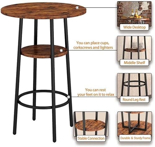 Miniatura 2 de Hosnnile Mesa y silla de bar de cocina con estante plegable para vino mesa de comedor superior y 2 taburetes de respaldo consola de mostrador para