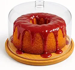 Boleira Porta-Bolo de Bambu Com Tampa de Acrílico Cúpula | Perfeito Para Armazenar Seus Bolos e Tortas | 30cm Diâmetro