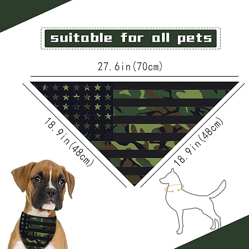 Miniatura 2 de Bandana de camuflaje para perro, bufanda lavable para mascotas, pañuelo triangular ajustable, impresión de doble cara, bandera estadounidense verde