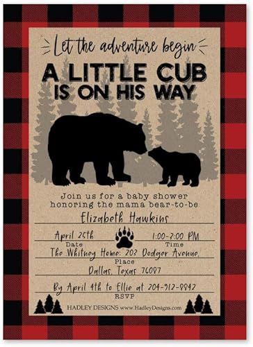 Miniatura 2 de Hadley Designs 25 invitaciones para baby shower, invitación de espolvorear para niño, tema de revelación de género a cuadros de leñador rústico