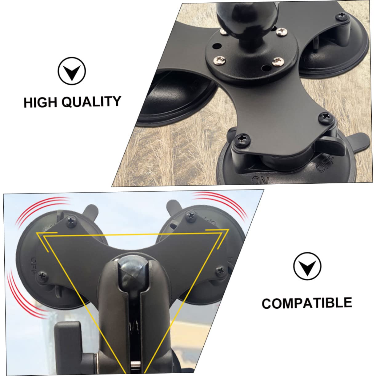 Operitacx Soporte de Ventosa Triple para Parabrisas Ajustable Negro | Base Bloqueo, Rótula 360° y Montaje de 1, 5 Pulgadas, Aleación y Nylon