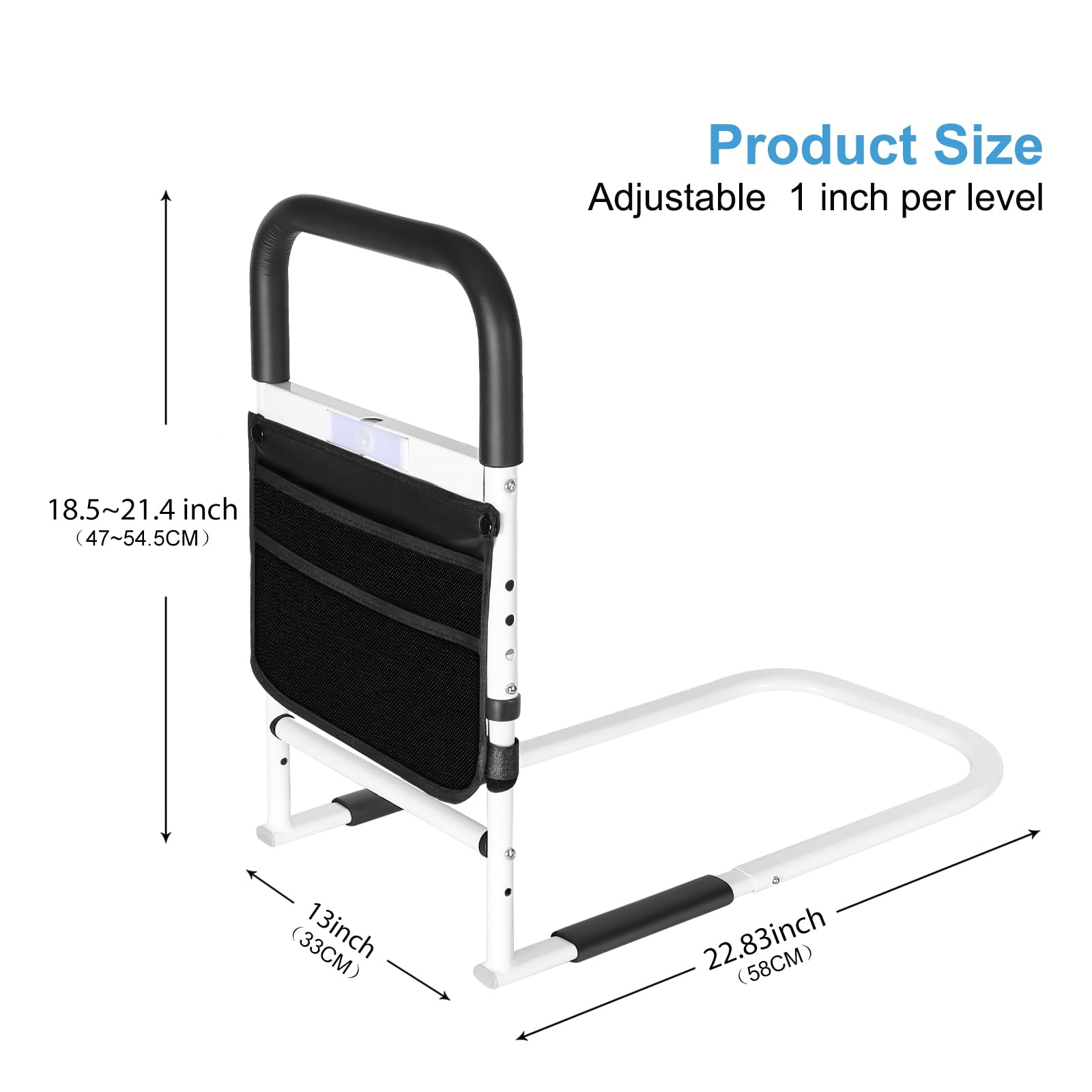 Rieles de Cama para Adultos Mayores, Riel de Ayuda para Cama de Altura Ajustable para Personas Mayores Barra de Agarre para Evitar Caídas junto a la Cama con Bolsa de Almacenamiento y Correa de Fija