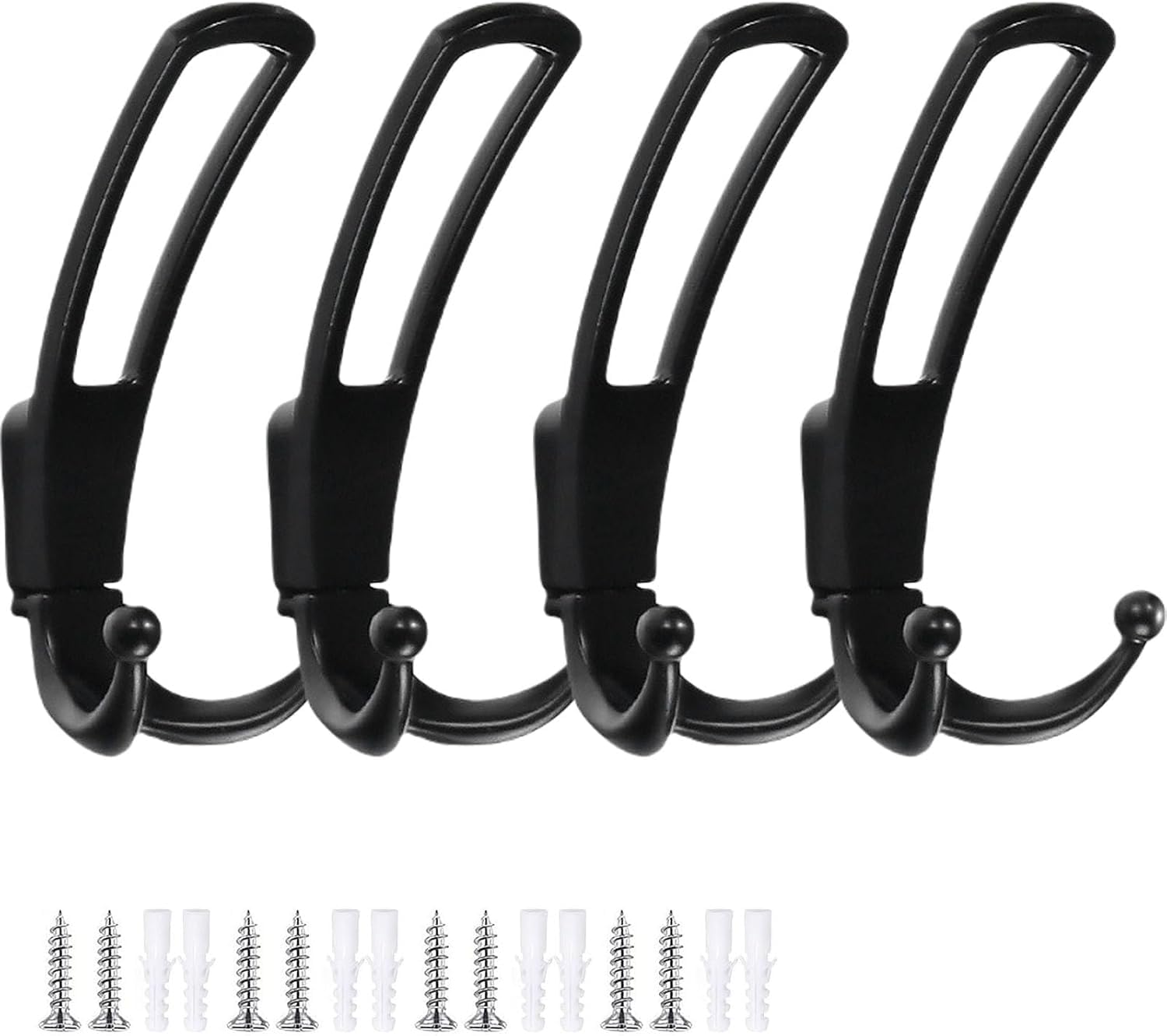 Coat Hooks,Door Hook, Coat Hooks Wall Mounted Coat Rack 4 Pack Metal Hanger Hook Bathroom Wall Double Hook Retro Coat Hook Suitable for Wardrobe Kitchen Bedroom Corridor(Black)