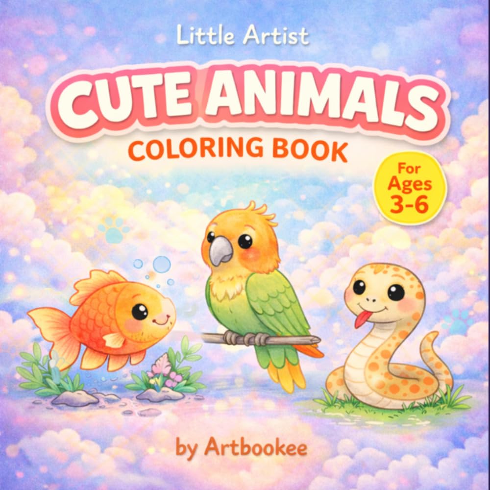 Little Artist: Cute Animals Coloring Book: Big, Simple and Fun Coloring Pages for Toddlers and Kids Ages 3–6