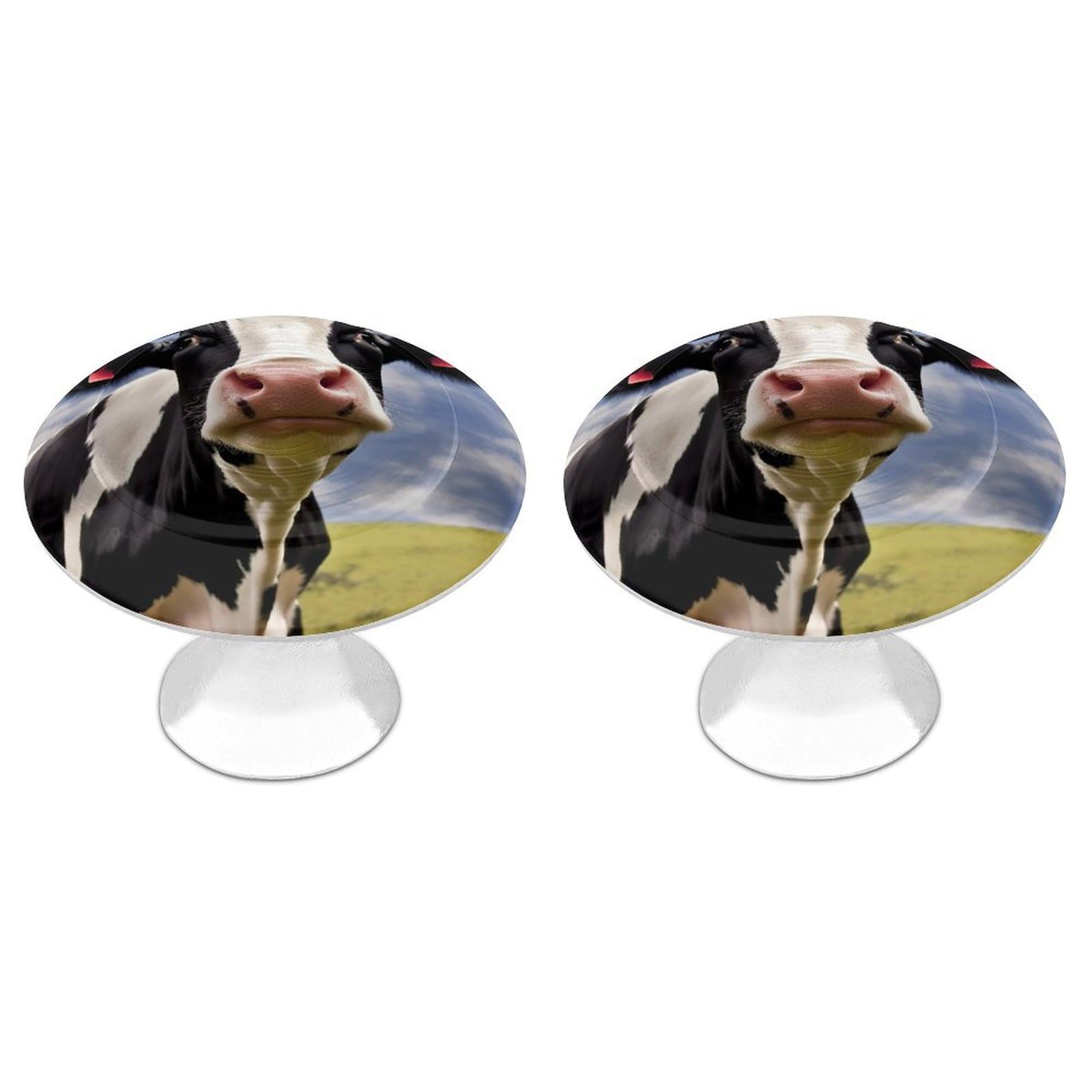 QMNLKH Black White Cow Cabinet Knobs for Home, Round Drawer Pulls for Kitchen, Personalized Cupboard Handles with Screw, Fashion Dresser Knobs for Office, Drawer Handles, 2 Packs