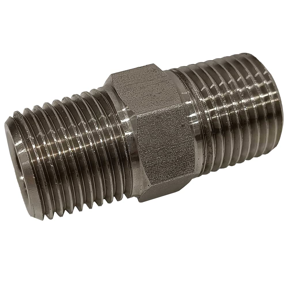 Pan-Am 316 Stainless Steel Male Nipple – BSPT To NPT, 6,000 PSI Hydraulic Fitting