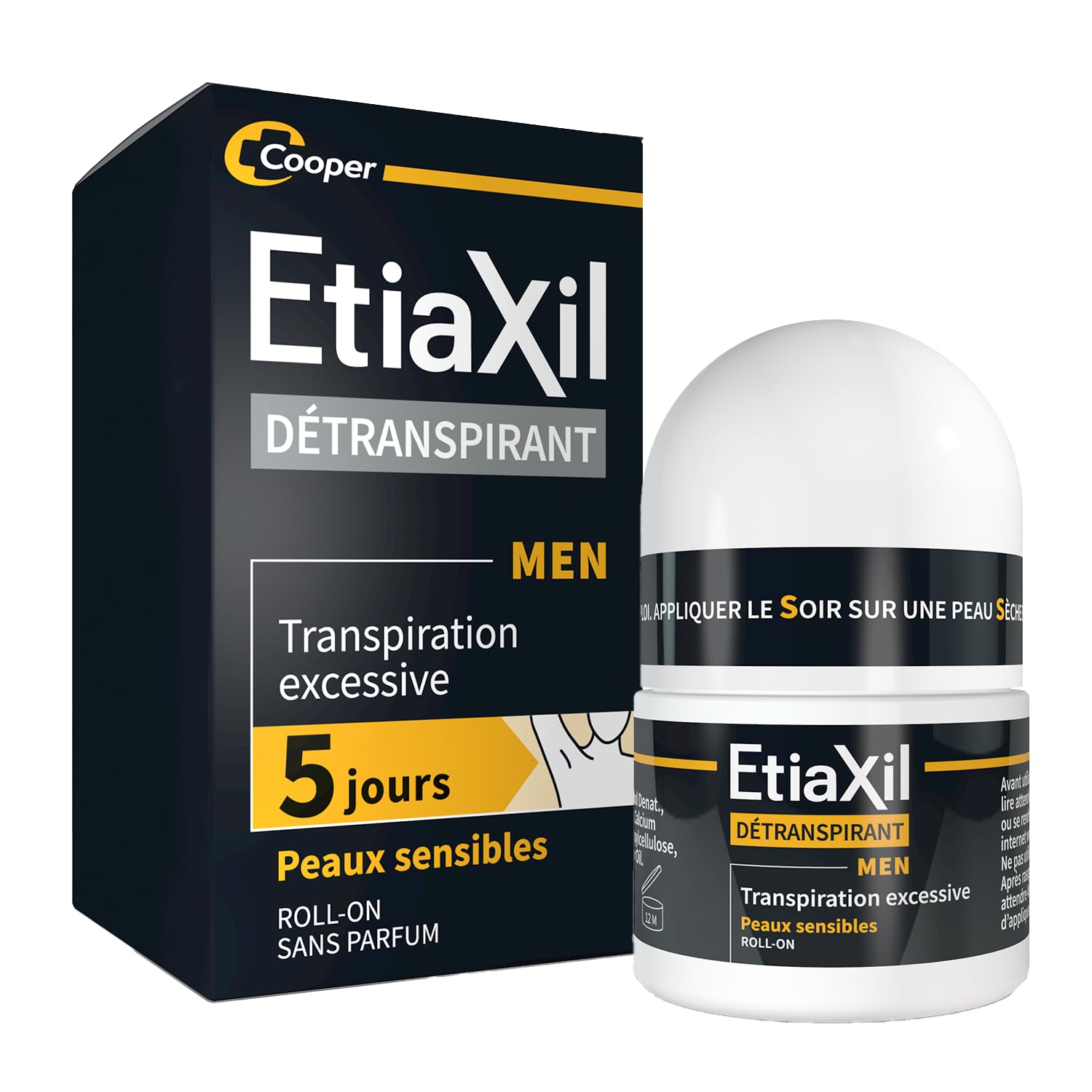 ETIAXIL – Déodorant Détranspirant – Homme - Traitement Transpiration Excessive - Aisselles – MEN Peaux Sensibles - Efficacité 5 jours - 15 ml