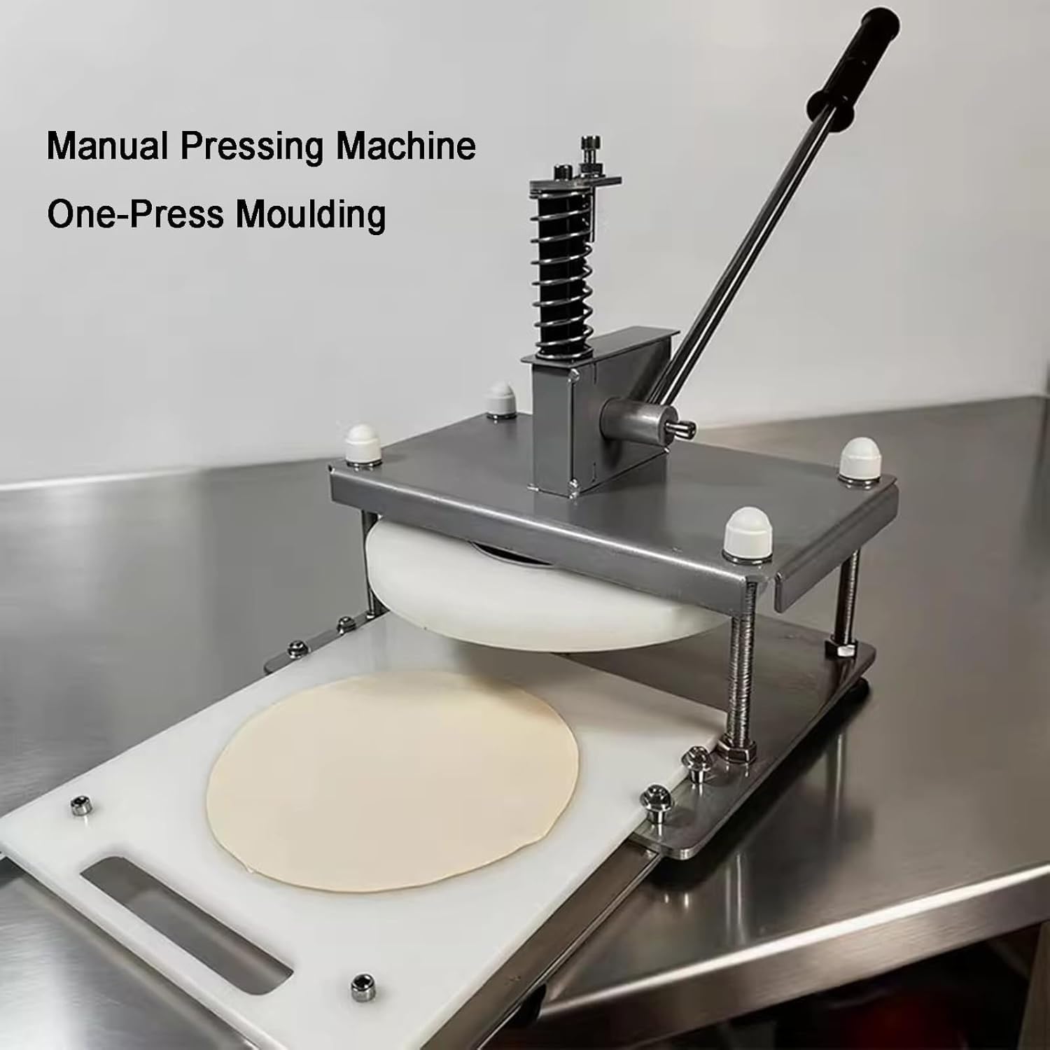 Pressa per impasto per pizza, in acciaio inox, con manico allungato, pressione di 300 kg e spessore regolabile per pizza, tortillas, pasta sfoglia