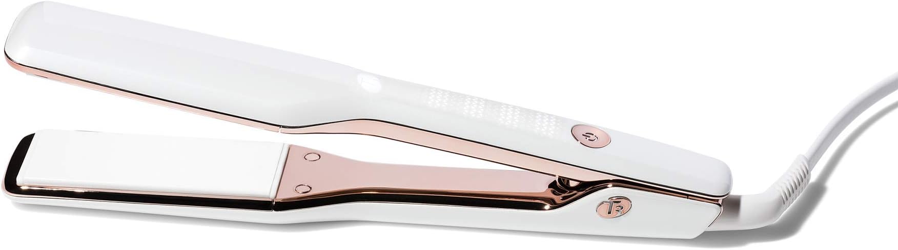 T3 Singlepass X Styling Iron Custom Blend Ceramic + Ionic Flat Iron for Wide Hair Straightening and Smoothing for Long, Thick or Coarse Hair, White/Rose Gold, 38 mm