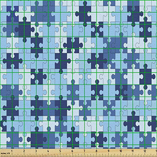 Image of Ambesonne Game Pattern Fabric by The Yard, Monochrome Abstract Geometric Art with Separate Pieces, Decorative Fabric for Upholstery and Home Accents, 3 Yards, Blue Night