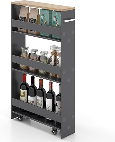 Giantex Armario de almacenamiento con ruedas de 4 niveles, estante de torre para carrito de cocina que ahorra espacio, para lugares estrechos, gris